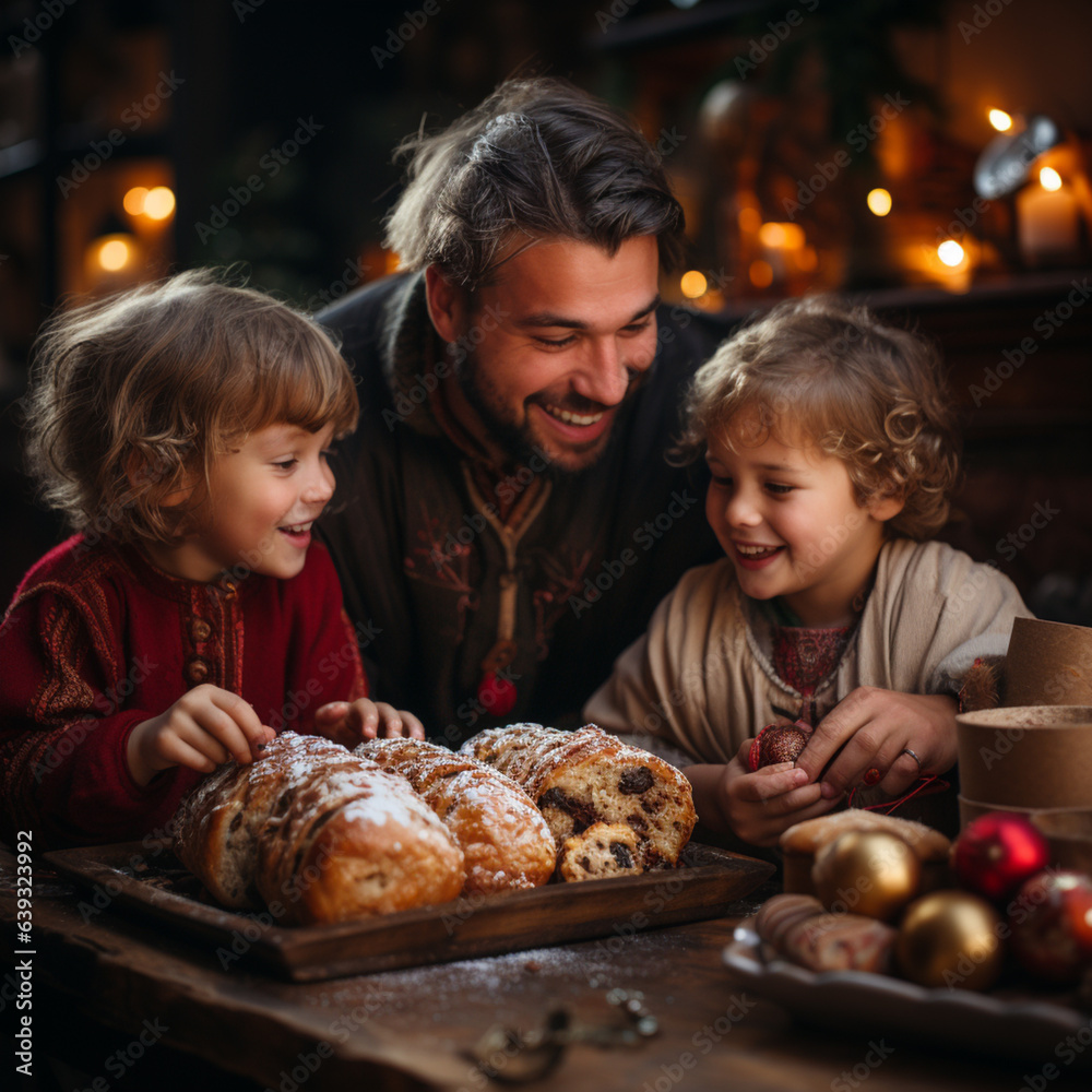 Christmas stollen in a festive setting, AI generated Christmas stollen in a festive setting, AI generated