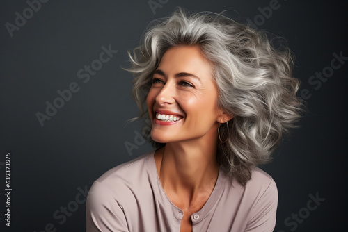 Beautiful gorgeous 50s mid age beautiful elderly senior model with grey hair