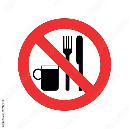 Forbidden sign isolated on white background. Forbidden to eat and drink.