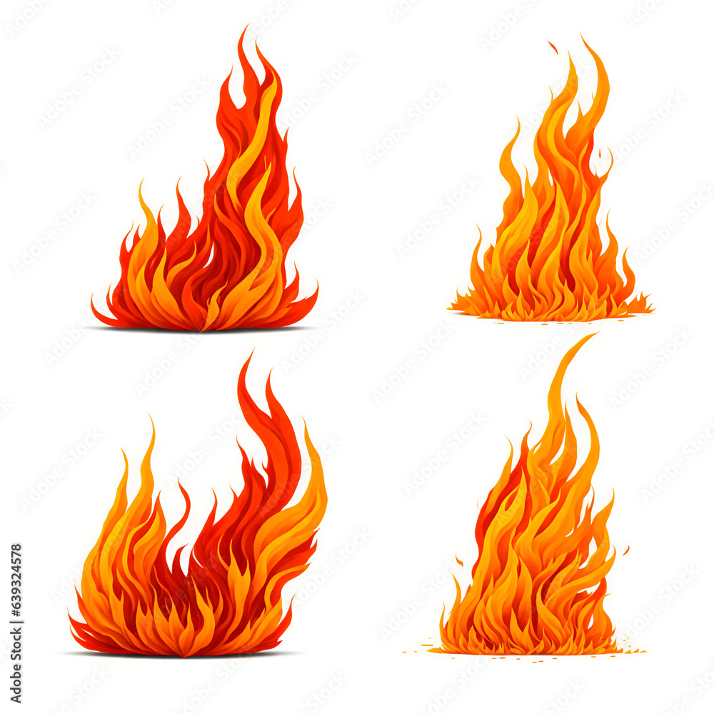 Set of red and orange fire flame on white background. Collection of hot flaming element. Isolated illustration in flat style. Fire flame cartoon set. flame icons set with burning red hot sparks.. Set of red and orange fire flame on white background. Collection of hot flaming element. Isolated illustration in flat style. Fire flame cartoon set. flame icons set with burning red hot sparks..
