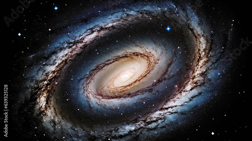 A spiral galaxy with arms consisting of star systems, nebulae, clouds of dust and gas in outer space showing the beauty of cosmos exploration