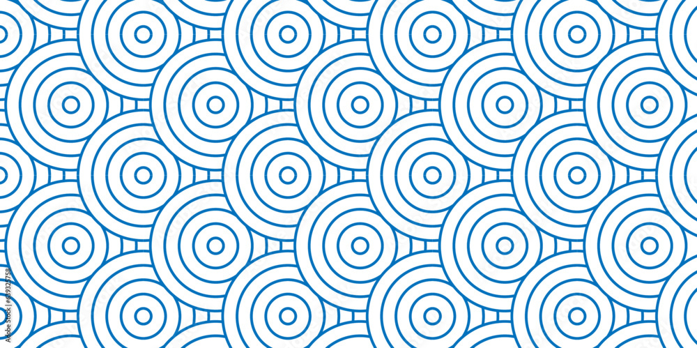 Seamless geometric pattern bold striped circles wave lines blue seamless geomatics overloping create retro square line backdrop pattern background.