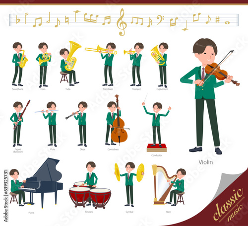 クラシック音楽演奏に関するブレザー男子学生のセット