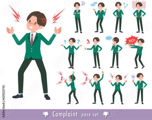 不満を表現しているブレザー男子学生のセット