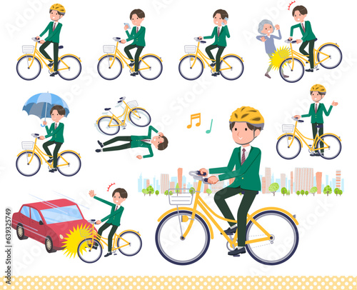 シティサイクルに乗ったブレザー男子学生のセット