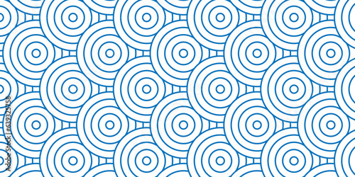 Seamless geometric pattern bold striped circles wave lines blue seamless geomatics overloping create retro square line backdrop pattern background.