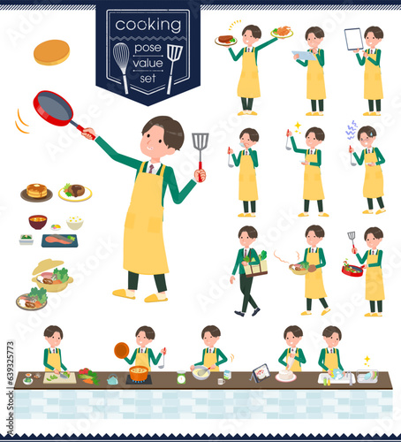 料理に関するブレザー男子学生のセット
