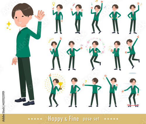 元気なポーズをしているブレザー男子学生のセット