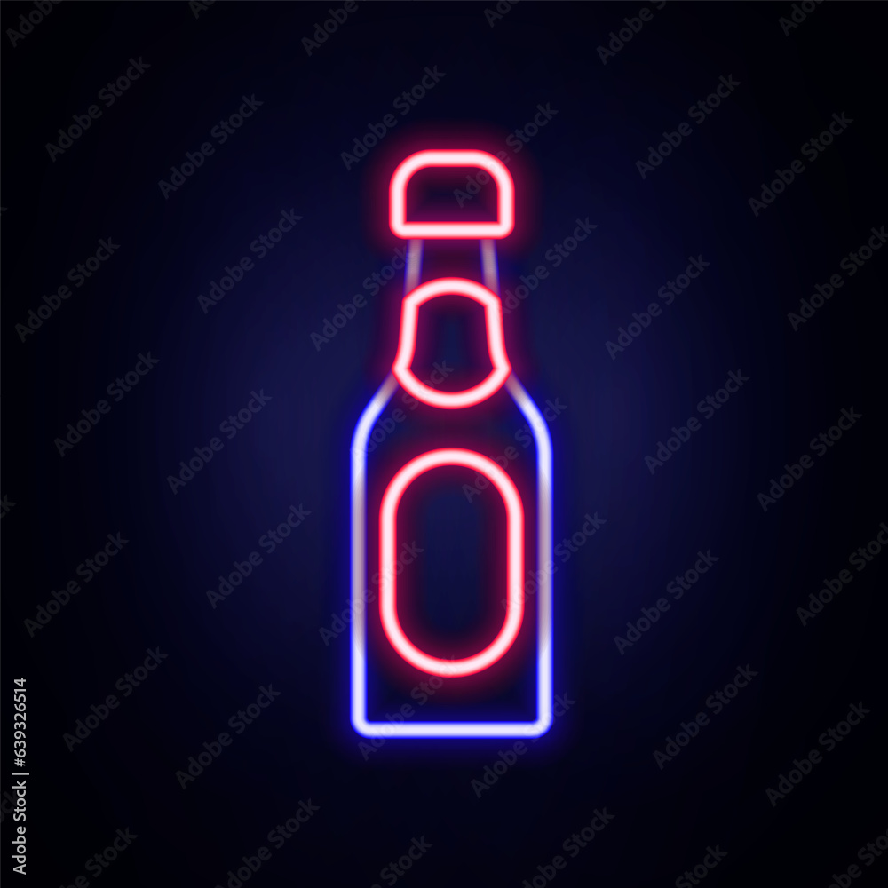 Glowing neon line Champagne bottle icon isolated on brick wall background. Colorful outline concept. Vector Glowing neon line Champagne bottle icon isolated on brick wall background. Colorful outline concept. Vector