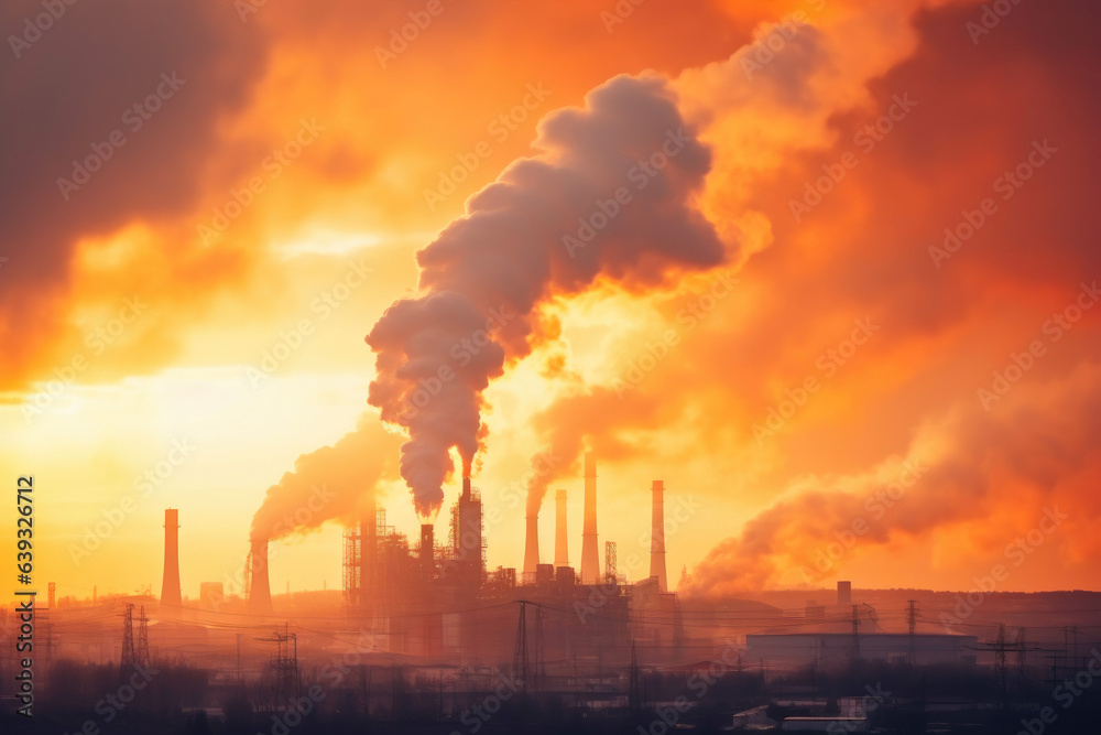 Gilded Pollution: Sunlit Industrial Smoke at Dusk
