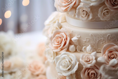 Wedding Cake Adorned with Handcrafted Sugar Roses