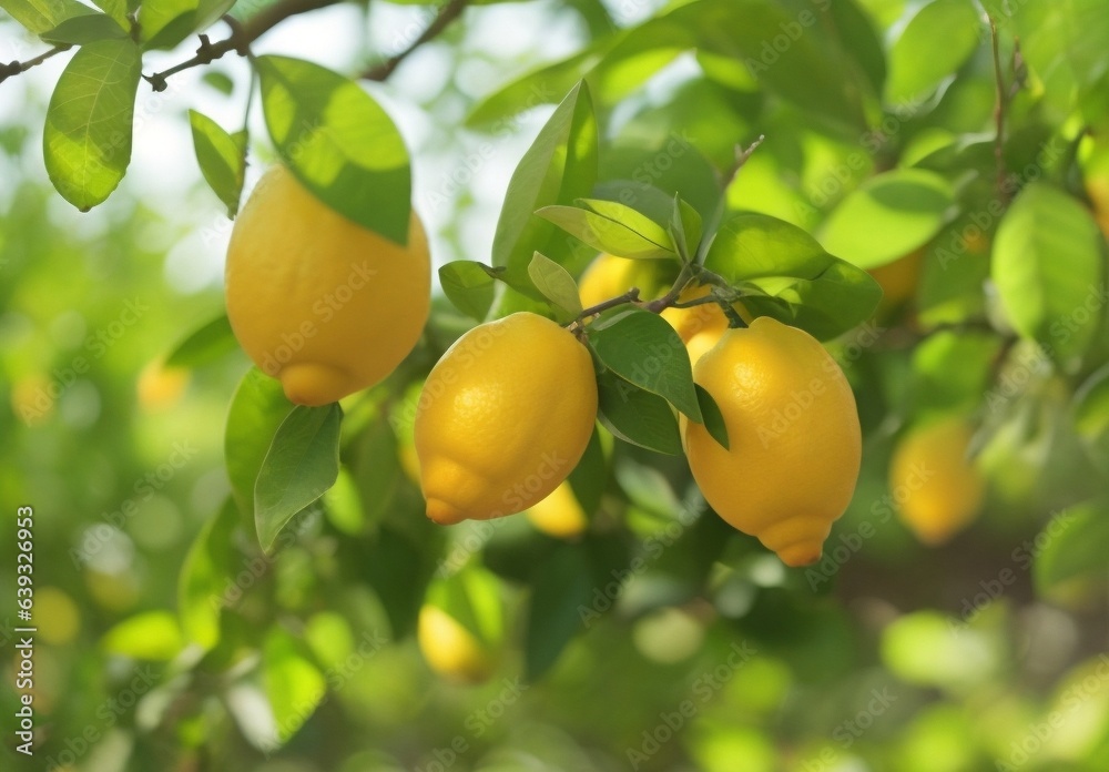 Lemon trees with ripe fruits. Bloomy lemon garden. Lemon trees with ripe fruits. Bloomy lemon garden.