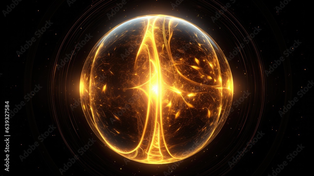 Orange Yellow Golden Glowing Orb Sacred Geometric Atomic Sphere