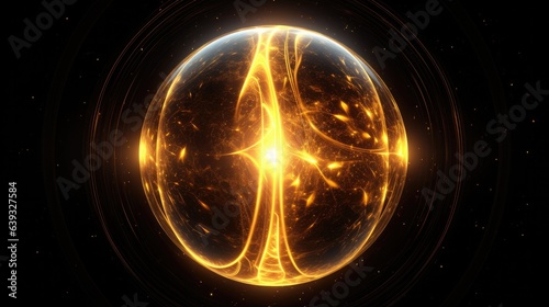 Orange Yellow Golden Glowing Orb Sacred Geometric Atomic Sphere