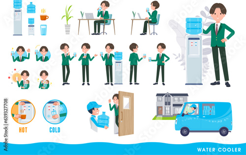 ウォーターサーバーとブレザー男子学生のセット。編集が容易なベクターアートです。