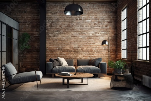 Industrial loft living room interior with sofachair