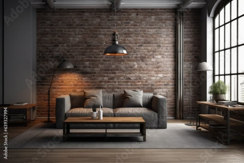 Industrial loft living room interior with sofachair