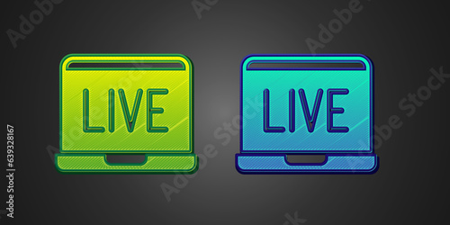 Green and blue Online poker table game icon isolated on black background. Online casino. Vector