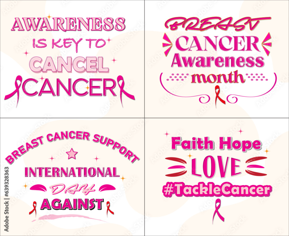 Text international day against breast cancer lettering collection with ribon editable text