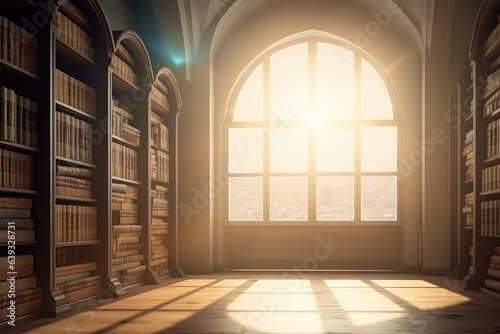 Light coming through arched window in library