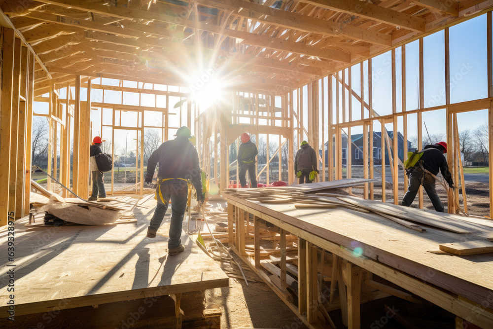 Fototapeta premium Skilled Builders Crafting Homes in Daylight