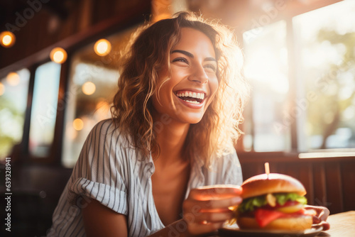 Woman Enjoying Delicious Burger