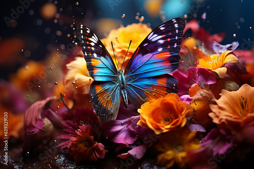 A group of countless butterflies fluttered among the flowers. AI generative © SANGHYUN