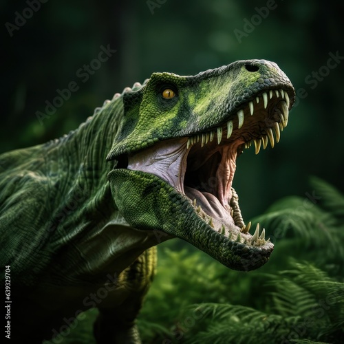 Tyrannosaurus Rex roaring in forest  T-rex Jurassic prehistoric animal