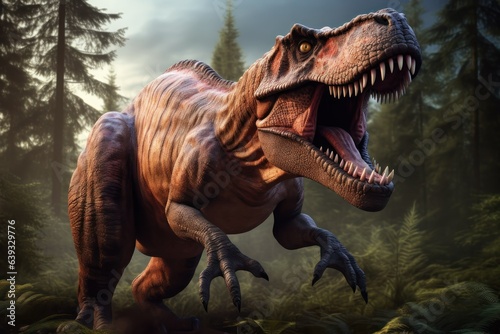 Tyrannosaurus Rex roaring in forest  T-rex Jurassic prehistoric animal
