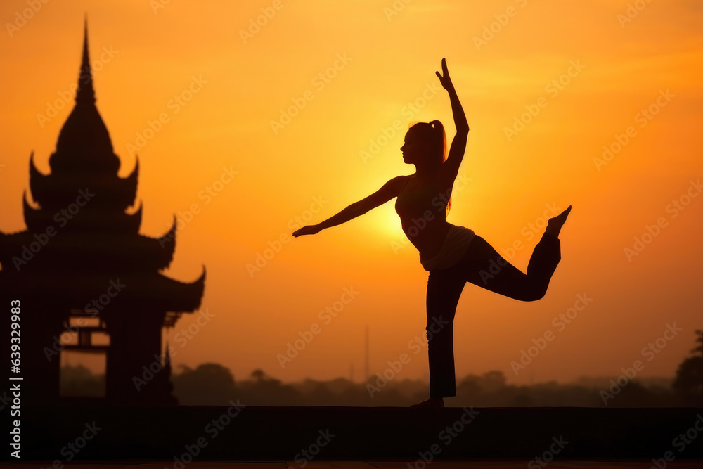 Zen Yoga by Twilight: Silhouette in an Ancient Temple