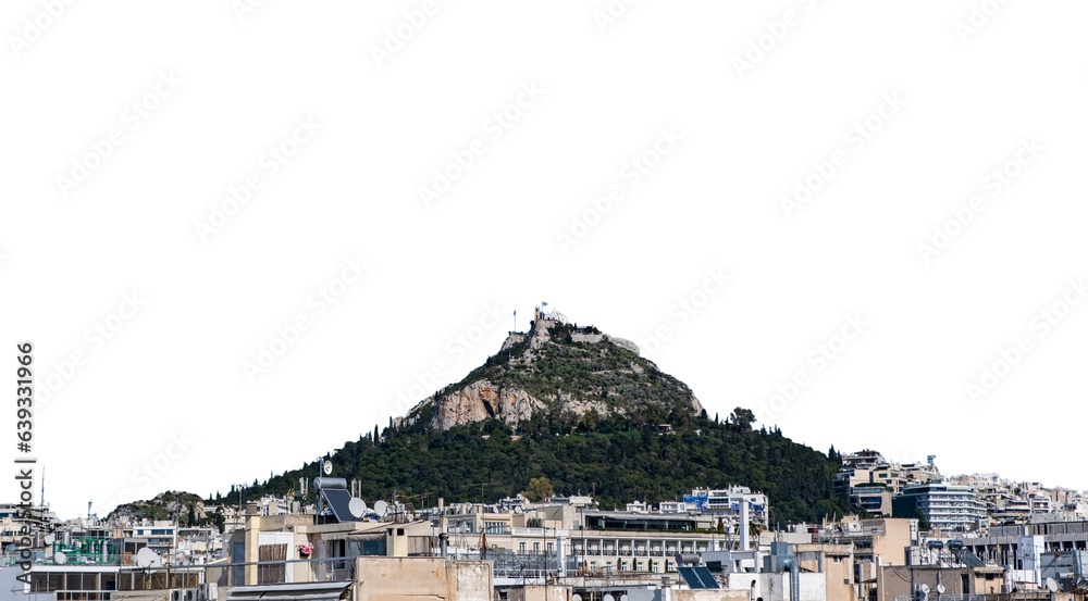 Greece. Athens Lycabettus hill isolated on white transparent background, PNG