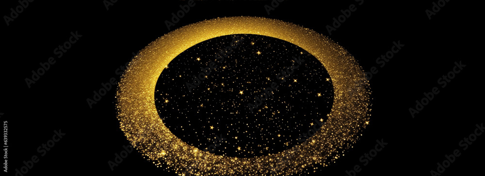Golden glitter circle on plain black background from Generative AI ...