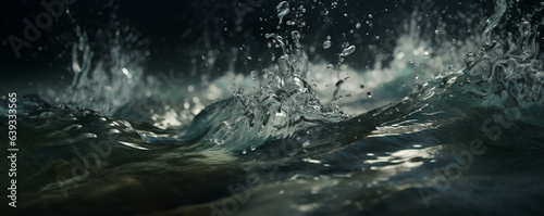 Dynamic sunlight water cover photo with banner space  dark with water rolling and waves crashing with black background  Hero image web banner with room for text
