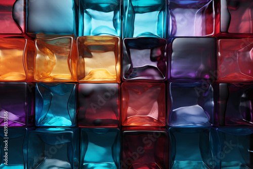 Glass brick wall texture, translucent, vivid color. AI generative