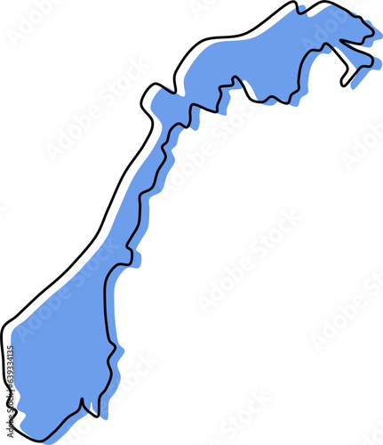 norway vector map outline stylized, norway map, norway stylized map