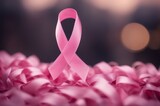 Breast cancer awareness month in October. Realistic pink ribbon symbol.
