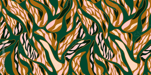 Modern tiger skin seamless pattern. African motif background. Decorative safari fashion surface. Abstract animal fur ornament.