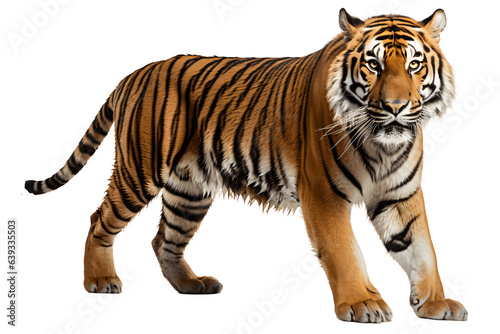 wild tiger side view isolated on transparent background  tiger cut out  generative ai