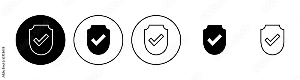 Shield check mark  icon set. Protection approve sign. Safe icon vector