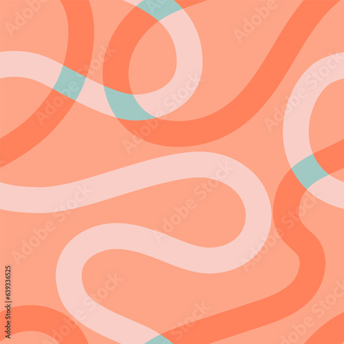 Naive groovy squiggle seamless pattern. 1970 Fun colorful line Doodle boho pattern of natural tones. Contemporary trendy backgrounds for kids. Scandinavian nursery print