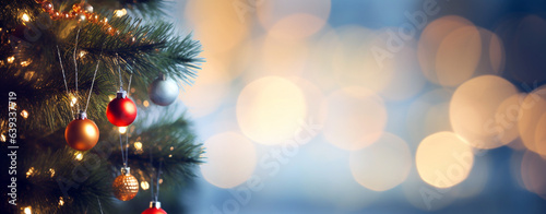 Christmas New Year s toys on the tree on a blurred background close-up  legal AI