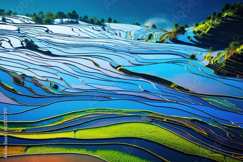 Amazing panoramic high angle view of Yuanyang rice terraces photo