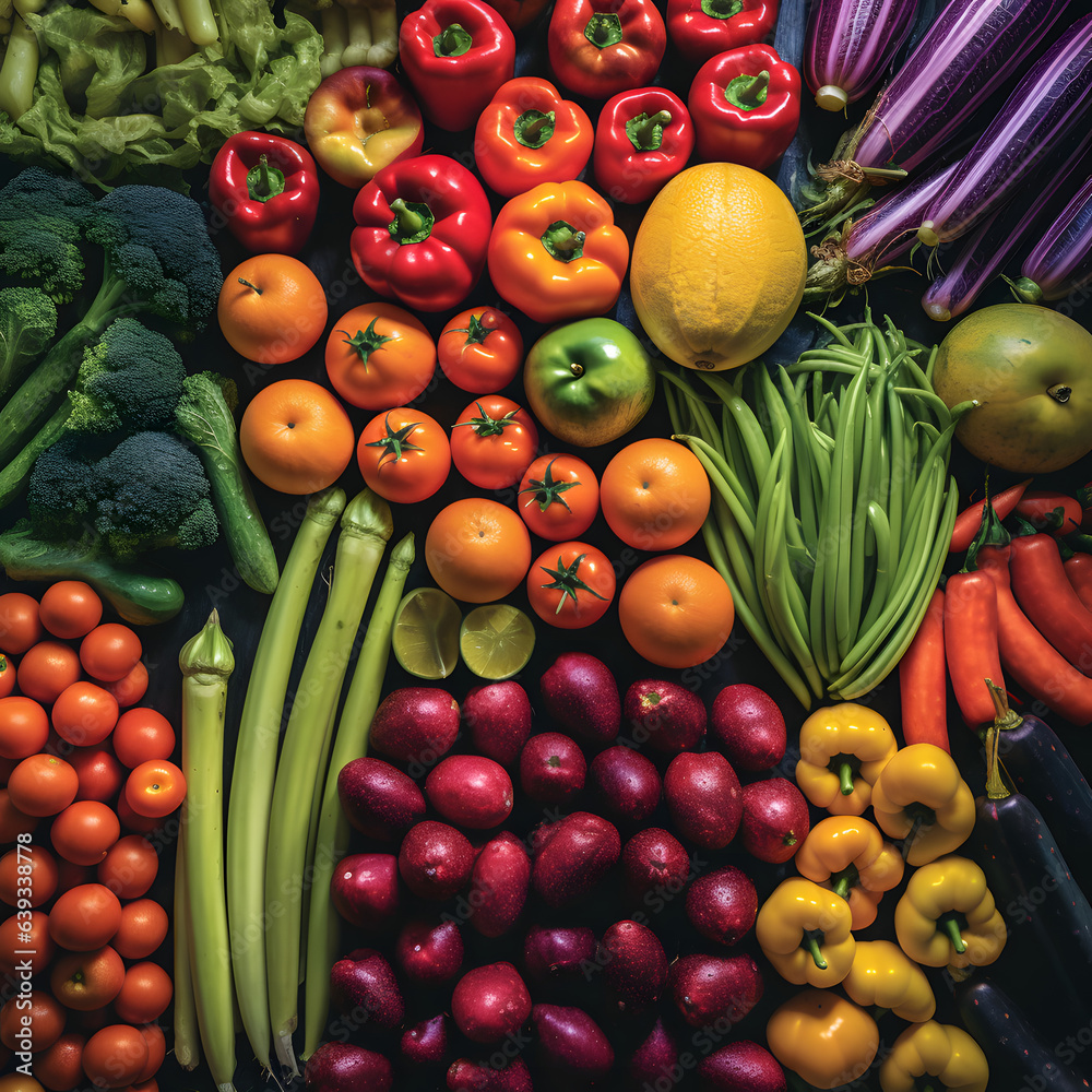 A farmer's market bursts with colorful vegetables and fruits, embodying the essence of plant-based living and the joy of seasonal produce. AI Generated