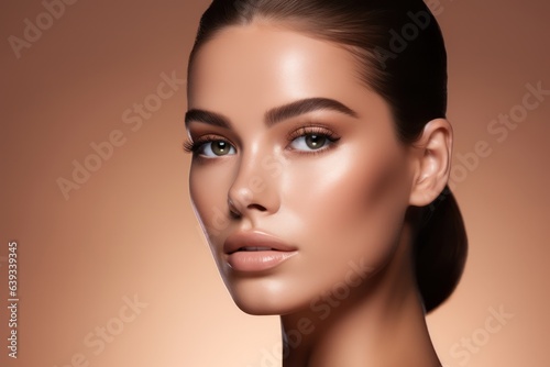 close-up Beautiful young woman with clean fresh skin Girl facial treatment . Cosmetology , beauty and spa . Female model, care concept. Generative Ai.
