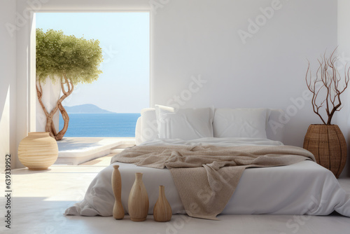 Minimalistic white bedroom in Mediterranean style © JuanM