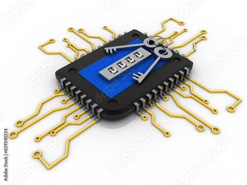 3d rendering key protected microchips 