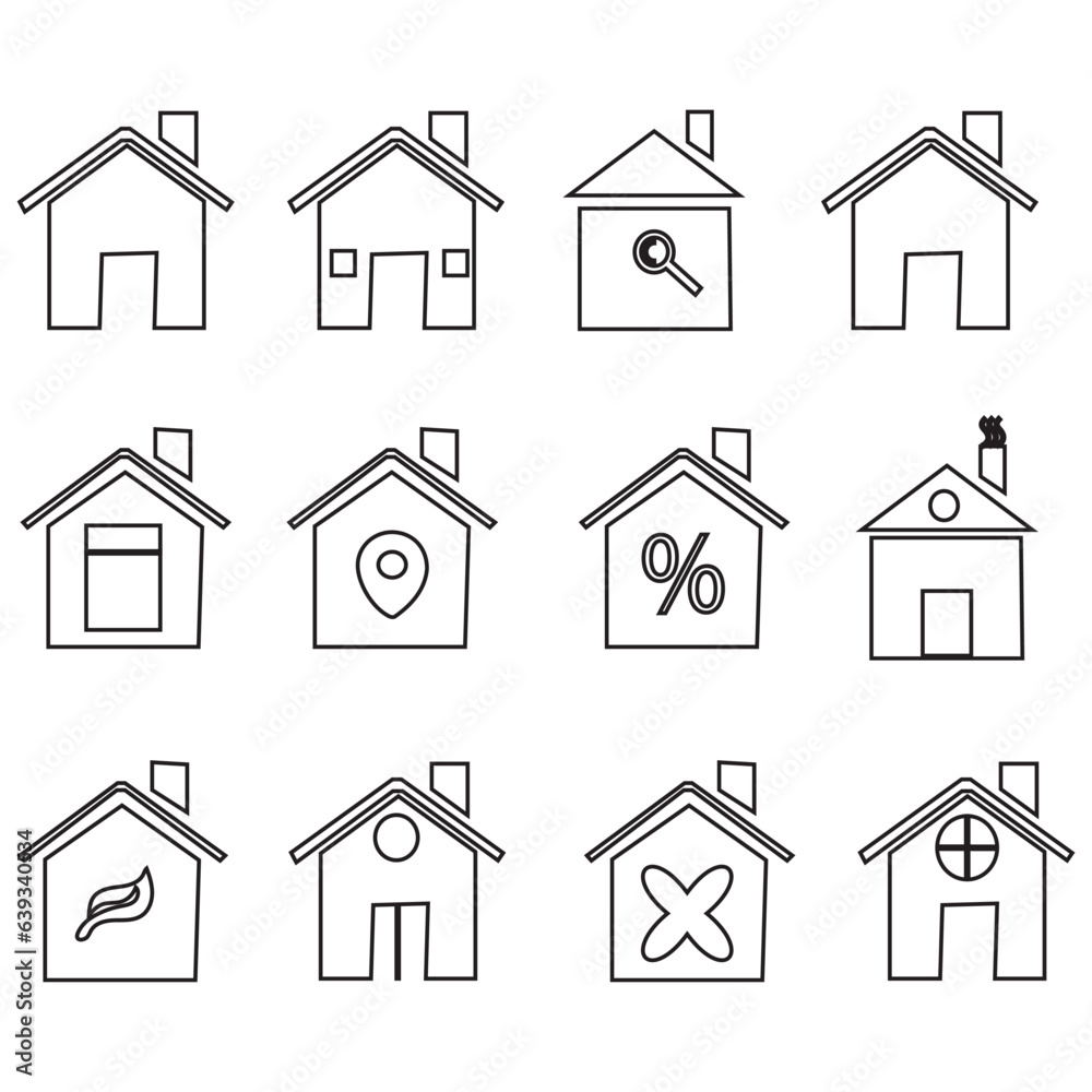 Set of home icon vector illustrator. House linear line silhouette symbol.