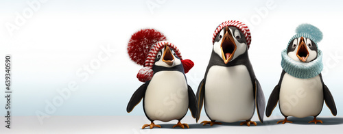 funny cartoon penguins sing a song christmas card, legal AI photo