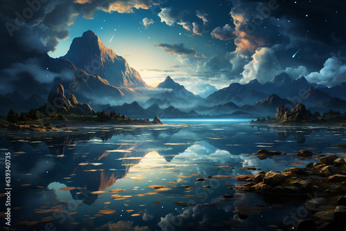  peaceful lake in universe. AI generative