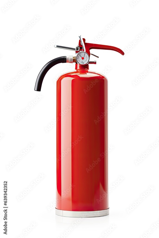 Stay Safe with Red Fire Extinguisher: Isolated Container for Firefighters in Emergencies Stay Safe with Red Fire Extinguisher: Isolated Container for Firefighters in Emergencies